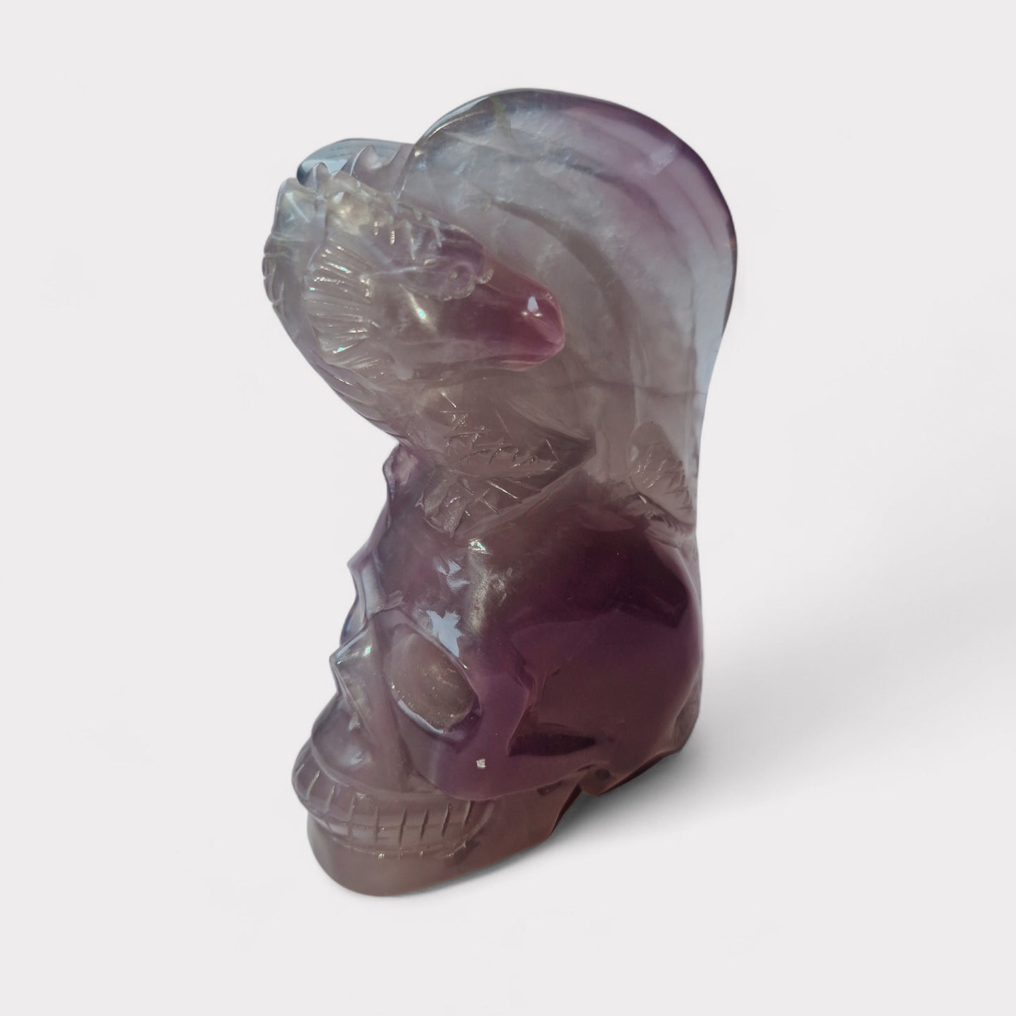 Regenboog Fluoriet Skull met Draak (Handmade)