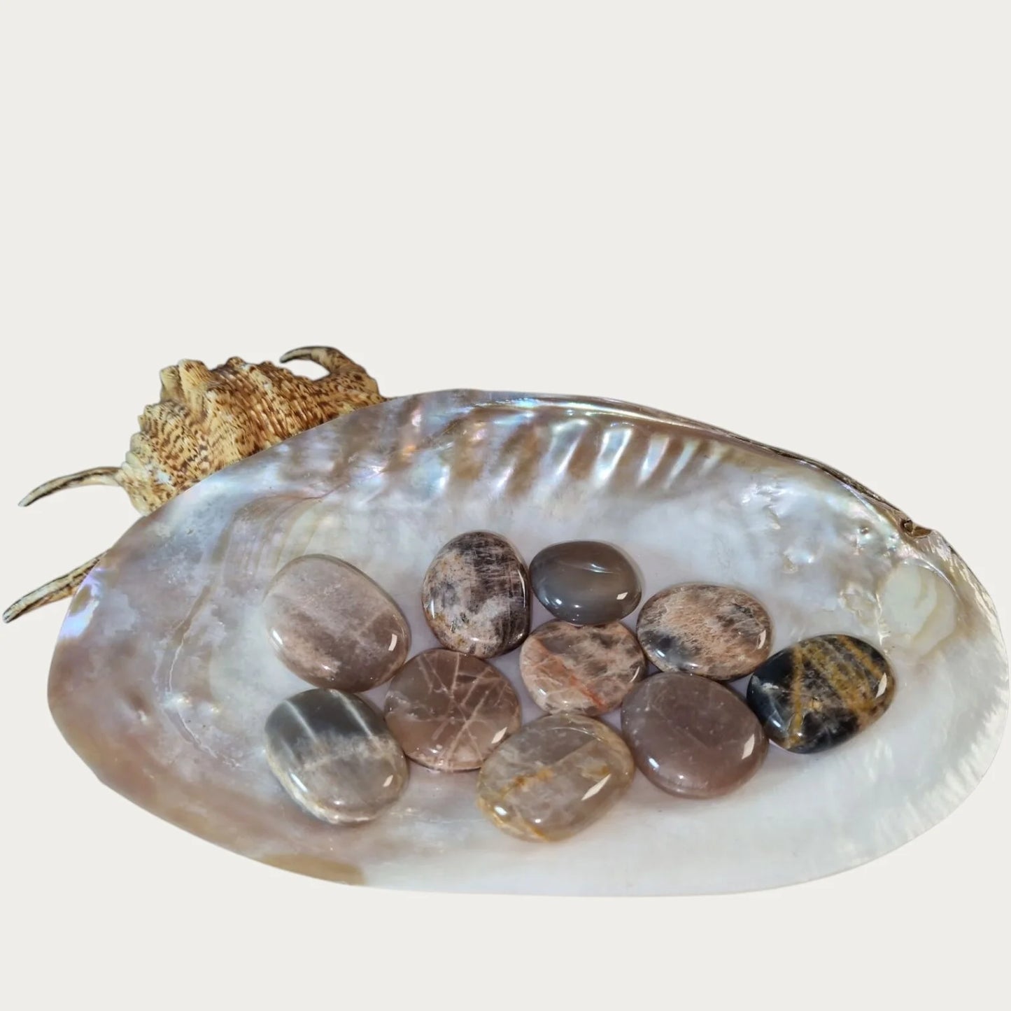 Peach Moonstone flat palm stones