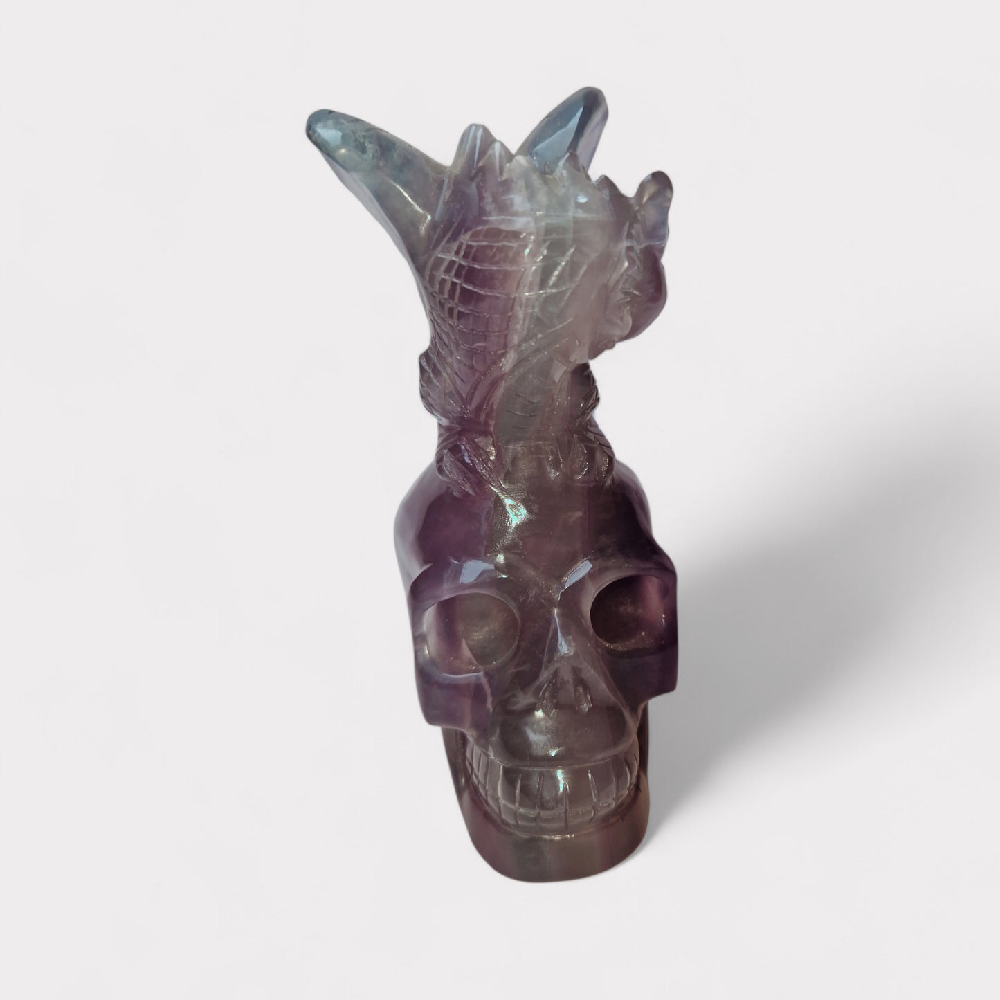 Regenboog Fluoriet Skull met Draak (Handmade)