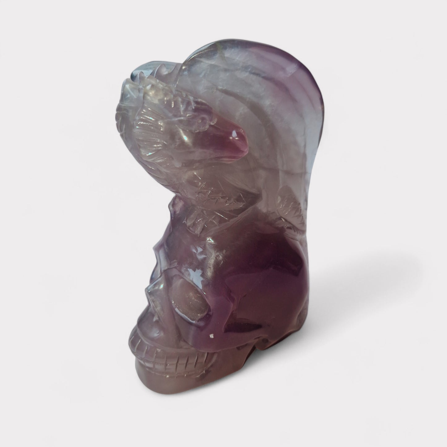 Regenboog Fluoriet Skull met Draak (Handmade)